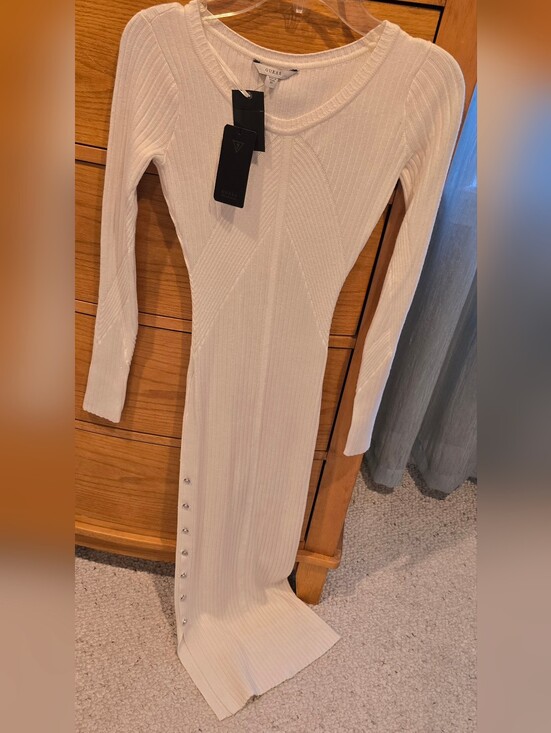 Dresses & Skirts - NWT GUESS Ribbed Long Sleeve Cream Bodycon Dress, XS